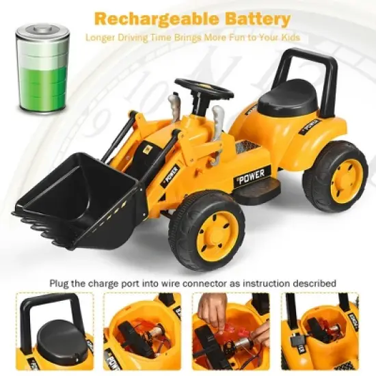 Costway Kids Ride On Excavator Digger 6V Battery Powered Tractor w/Digging Bucket Yellow image {8}