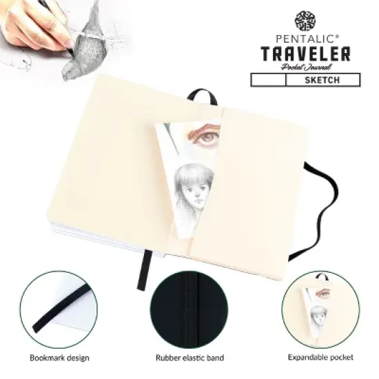 Pentalic 4"x 6" Traveler Pocket Sketching Journal, 2 pack, Black image {10}