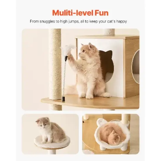 VEVOR Large Cat Tree, 68.9 inches Tall, Multi-level Cat Condo Furniture Activity Center with Cozy Perches, Sisal Scratching Posts, Burly Wood image {5}