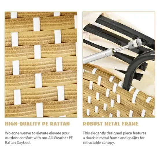 Whisen Outdoor Rattan Sectional Sofa Set with Retractable Canopy & Removable Cushion image {3}