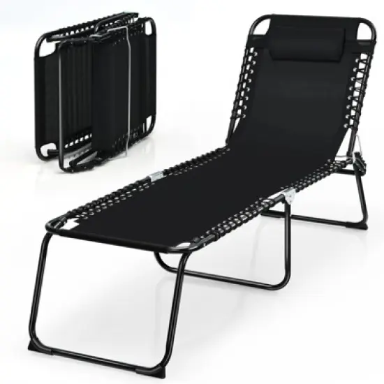 Tangkula Foldable Beach Chaise Lounge Chair W/ Pillow image {9}