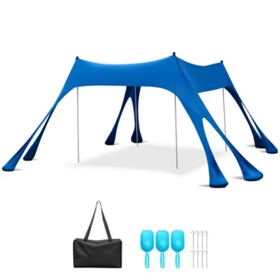 Costway 10 x 10 FT Beach Sunshade Canopy UPF50+ with Carry Bag &8 Sandbags &3 Shovels image {1}