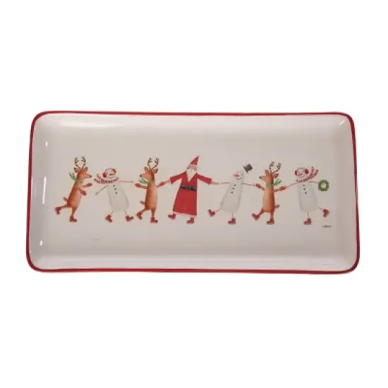 Transpac Dolomite Jolly Skaters Multicolor Ceramic Serving Platter for Christmas Tabletop Decor and Gift Giving image {1}