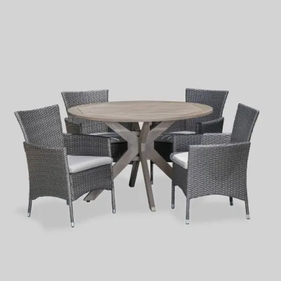 Cedros 5pc Acacia Wood and Wicker Dining Set - Christopher Knight Home image {1}