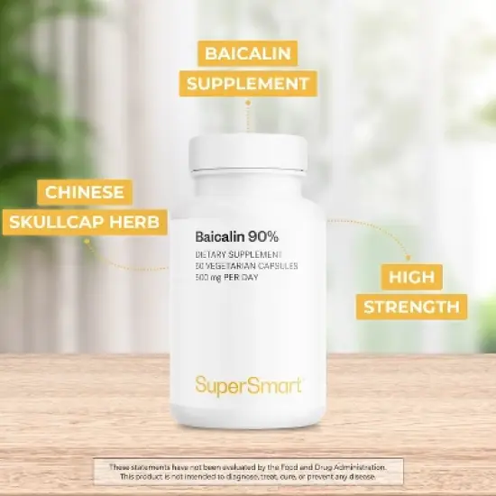 SuperSmart 90% Baicalin 500mg per Day - Skullcap Extract Supplement | Non-GMO & Gluten Free - 60 Vegetarian Capsules image {2}