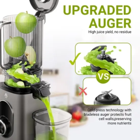 Masticating Juicer, 4.35 inch Cold Press Juicer, 8-stage Spiral 50RPM Slow Masticating for Whole Fruits &Vegetables, BPA Free, Reverse Function image {2}