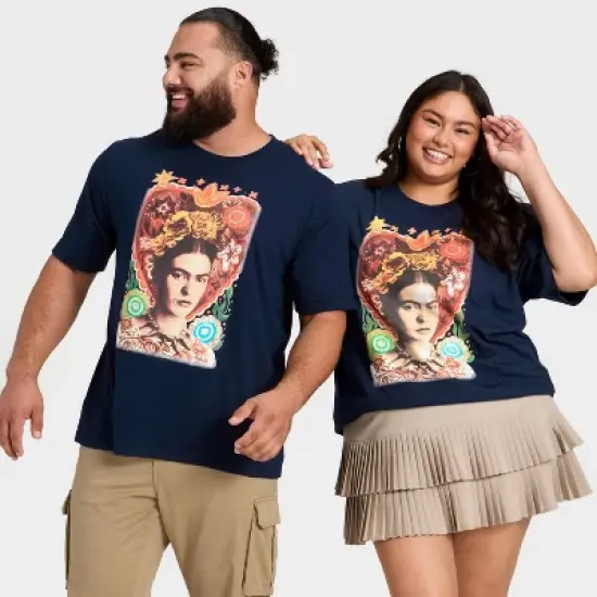 Latino Heritage Month Adult Graphic Frida Kahlo Short Sleeve T-Shirt - Navy Blue image {4}