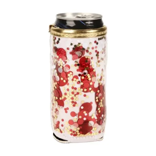 Packed Party Spirit Squad Confetti Skinny Can Cooler, Insulated Metal Can Drink Holder for Tailgate, Pool or Beach (Rally Red) image {4}