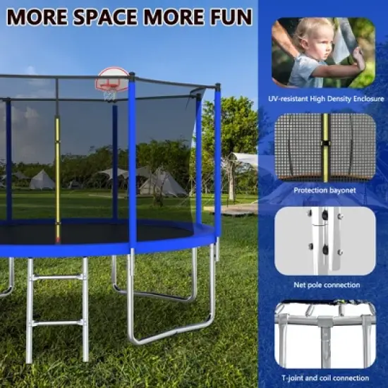 GDFStudio David Outdoor/Indoor Galvanized Steel Ladder Round Trampoline with Enclosure and Basketball Hoop image {4}