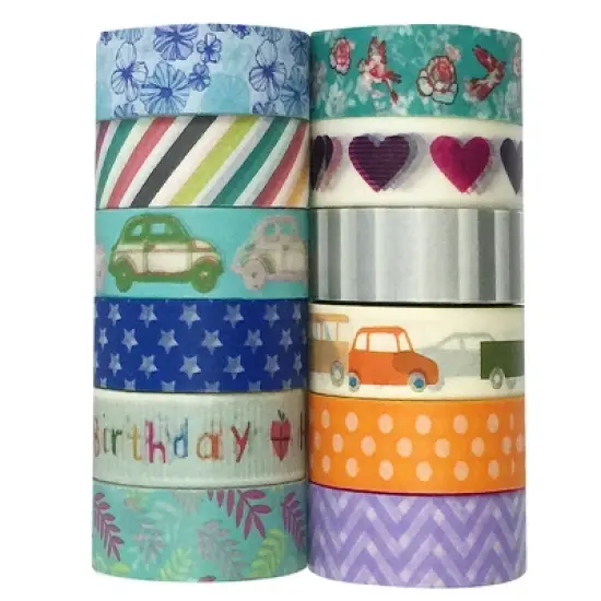 Wrapables Washi Tapes Decorative Masking Tapes, Set of 12 image {8}