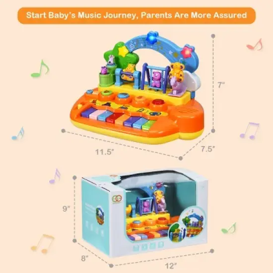 Costway Kids Rainbow Piano Keyboard 8 Keys Music Toy Gift w/ Animal Playground LED Light image {1}