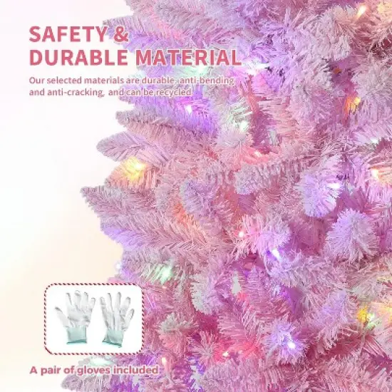 6ft/7.5ft/9ft Prelit Blue Gradient Snow Flocked Pencil Christmas Tree with 100 Dual-Color LEDs, 820 Tips & Metal Stand image {5}