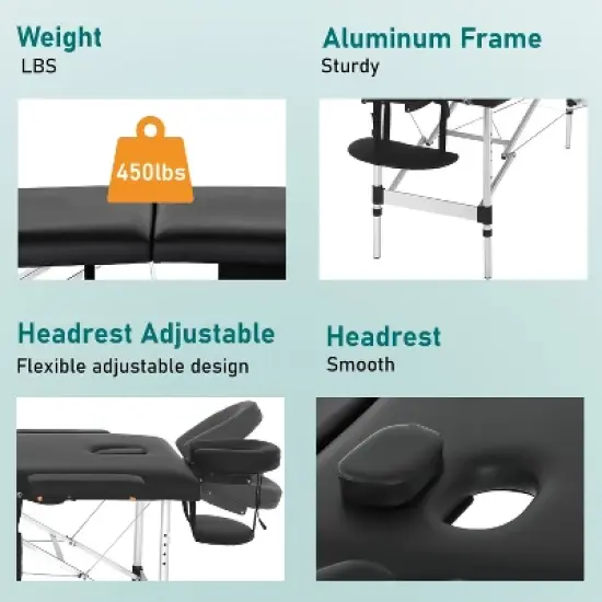 FDW Aluminium Portable Massage Table 2 Fold Height Adjustable image {5}