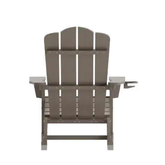 Emma and Oliver Adirondack Rocking Chair with Cup Holder, Weather Resistant HDPE Adirondack Rocking Chair in Brown image {6}
