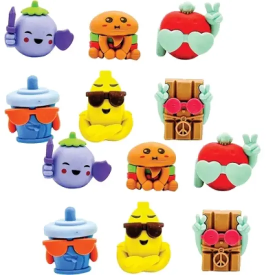 Fun 3D Eraser Toppers for Pencils (12 Pack) - Cool Snack Attack Cool Guys Food Designs image {1}