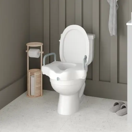 Emma and Oliver Ramsey Elevated Toilet Seat for the Elderly with Height Adjustable Foam Wrapped Handles and Locking Safety Mechanism image {8}