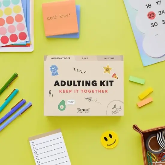 Adulting Desk Organiser Kit: Pinch Provisions Multicolored Office Set with Letter Opener & Paper Desk Pad image {1}