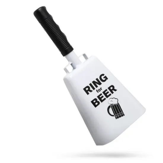 Father's Day 'Ring for Beer' Cowbell with Sentiment: Hammer + Axe Funny Noisemaker Beer Gift, White, All Ages image {1}