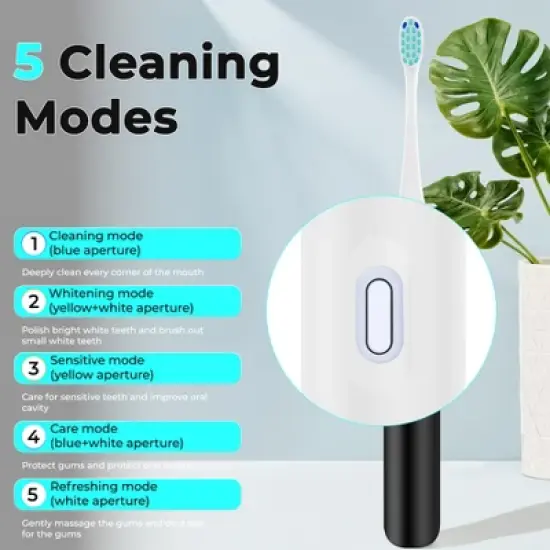 Portable Travel Electric Sonic Toothbrush Battery Operated, 2 Brush Heads Included - Black/White image {2}