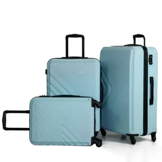 3 Piece Luggage Sets ABS Lightweight Suitcase with Two Hooks, Spinner Wheels, TSA Lock, (20/24/28) Blue image {15}