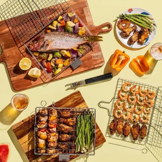 Attop Grill Basket Set, Barbecue BBQ Grilling, Stainless Steel Folding Portable Outdoor Camping Rack image {5}