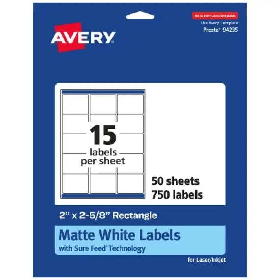 Avery Matte White Rectangle Labels, 2" x 2-5/8" image {10}