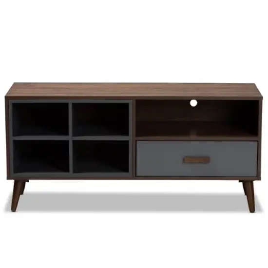 Garrick Two-Toned Wood 1 Drawer TV Stand for TVs up to 50" Gray/Walnut Brown - Baxton Studio image {2}
