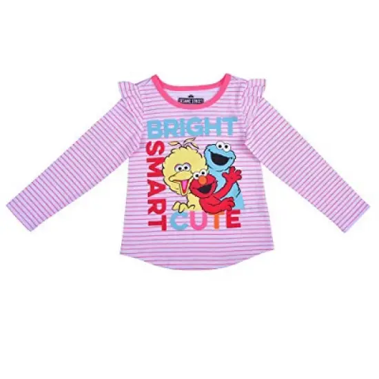Sesame Street Girl's 2-Pack Bright, Smart, Cute Long Sleeve Graphic Tee and Jogger Pants Set for Toddler image {2}
