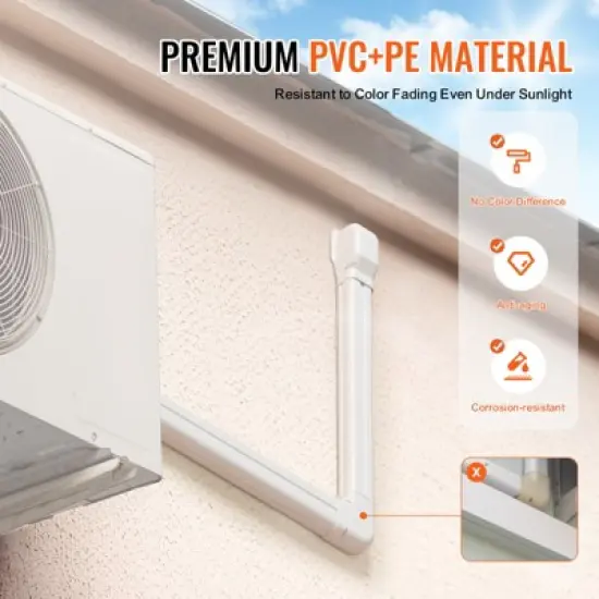 VEVOR Mini Split Line Set Cover 3-inch W 17.7Ft L, PVC Decorative Pipe Line Cover For Air Conditioner with 10 Straight Ducts, White image {6}