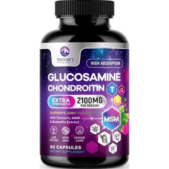 Glucosamine with Chondroitin Turmeric MSM, Triple Strength Joint Support 2100mg - 60 By Nature's Peak image {9}