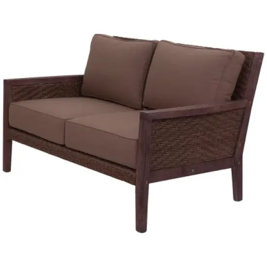 Courtyard Casual Buena Vista II Loveseat Stained Eucalyptus Wood KD  Sunbrella Fabric image {9}