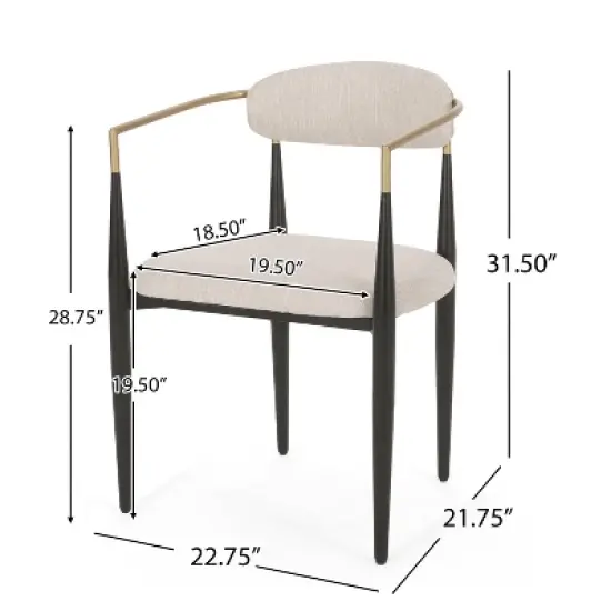 Christopher Knight Home Set of 2 Elmore Iron Upholstered Dining Chairs Beige/Black/Gold image {7}