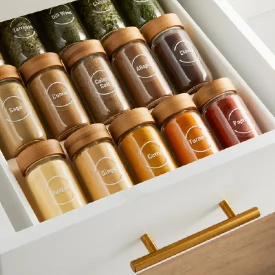Talented Kitchen 144 Spice Labels Stickers + Pantry Labels, Clear Spice Jar Labels Preprinted for Spice Jar Lids, Water Resistant, Round 1.5 in image {1}