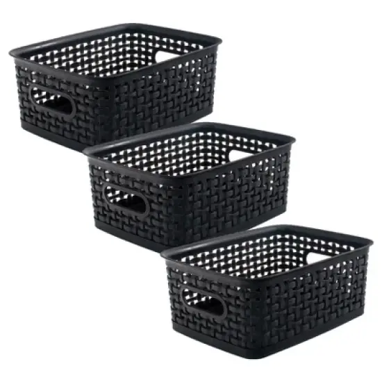 Thinkspace Plastic Weave Bin, Small, Black, Pack of 3 image {4}