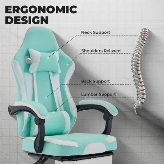 Ergonomic Gaming Chair with Adjustable Recline, Footrest, 3D Linkage Armrest, Lumbar & Neck Support, for Office & Gaming-Cuddlewood image {4}