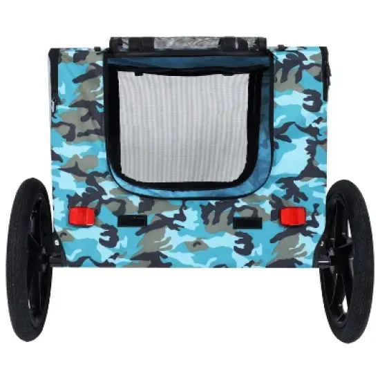 DOMETOUR Collapsible Pet Bike Trailer with 16-Inch Wheels & Hitch Blue+Grey image {4}