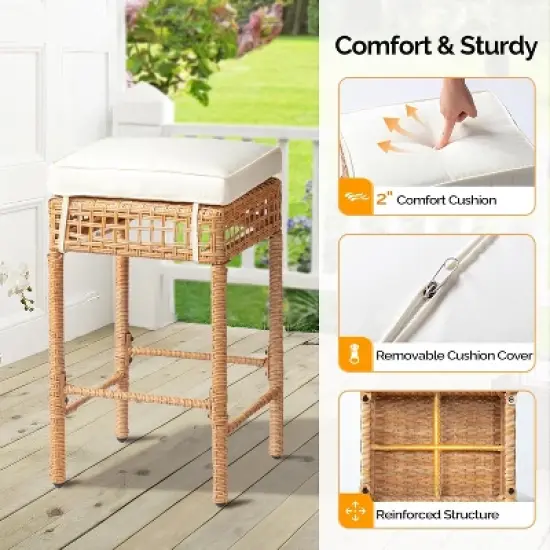 VINGLI 5 Piece Patio Wicker Bar Set, Outdoor Bar Height Table & 4 Rattan Bar Stool Chairs Outdoor Dining Bistro Set for Backyard, Balcony, and Pool image {4}