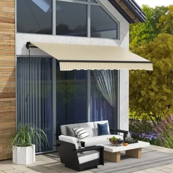 Outsunny Retractable Awning Sunshade Shelter with Manual Crank Handle image {2}
