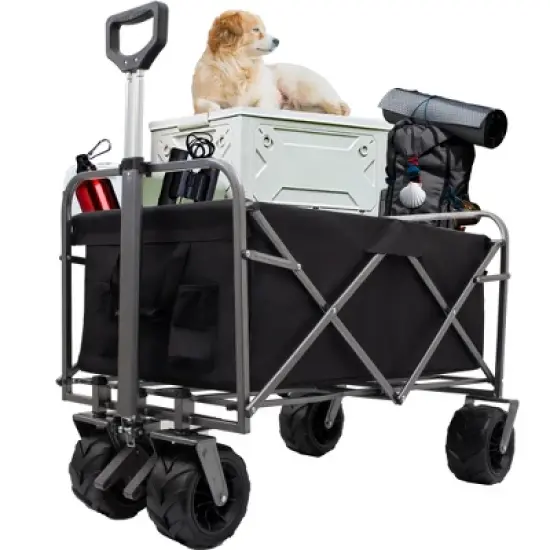 SKRAN Outdoor Collapsible Foldable Wagon Cart,198LB Load-Bearing with All-Terrain Wheels with Drink Holders for Shopping Sports Camping image {9}