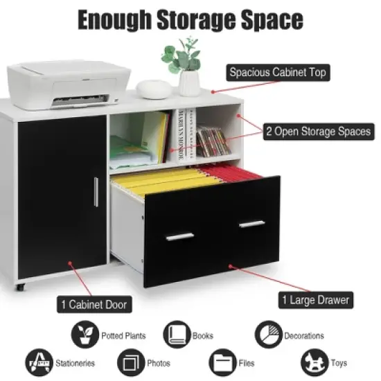 Costway Lateral File Cabinet Mobile Storage Shelves Printer Stand Legal/Letter image {4}