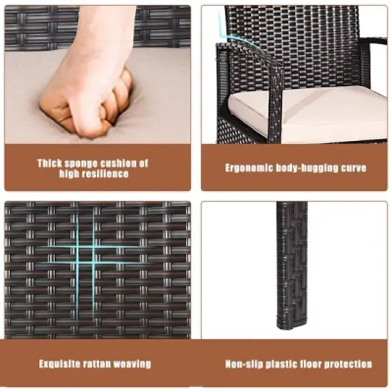 Tangkula 8PCS Conversation Wicker Set Patio Rattan Table&Cushioned Chair image {5}