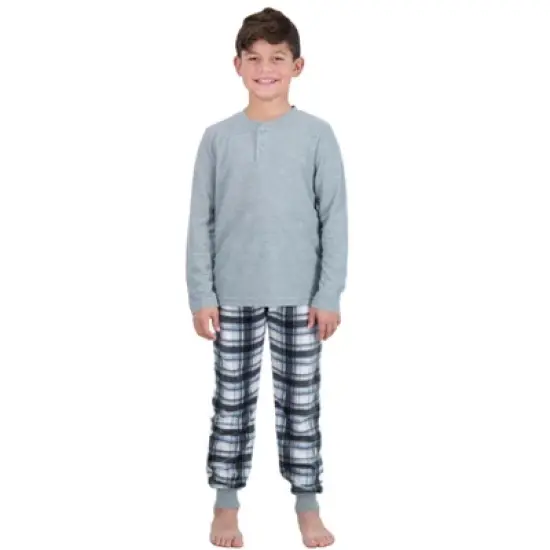 Sleep On It Boys 2-Piece Plaid Pajama Set - Gray image {1}