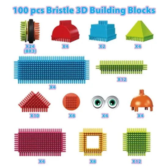 Contixo STEM Building Toys, ST6 100 pcs Bristle Shape 3D Tiles Set Construction Learning Stacking Educational Blocks, Creativity Beyond Imagination image {4}