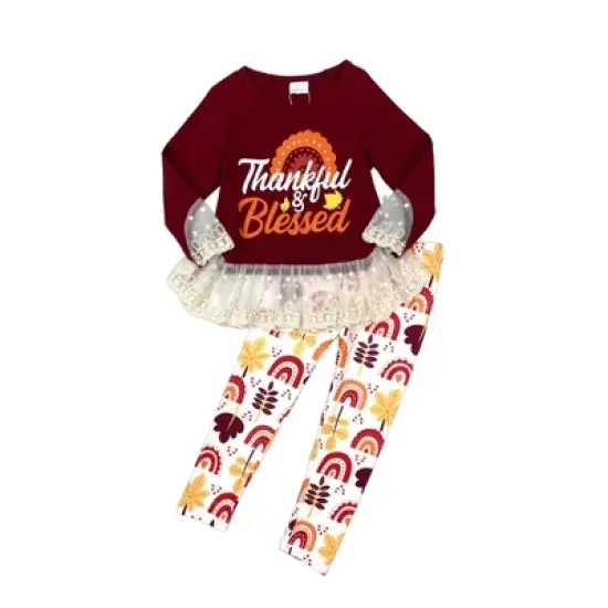 Girls Thankful & Blessed Legging Set - Mia Belle Girls image {2}