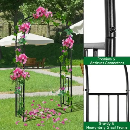 Costway 7.2Ft Garden Arch Steel Arbor Wedding Garden Decoration Climbing Plants w/Stakes image {5}
