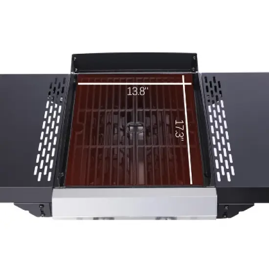 2-Burner Propane Gas Grill with Pizza Box, Stainless Steel Control Panel, Enamel Firebox, Foldable Side Table, Hanging Basket, 24,600 BTU Outdoor image {6}