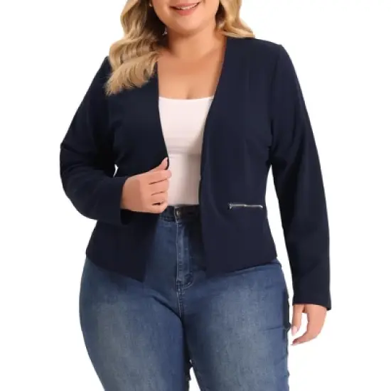 Agnes Orinda Women's Plus Size Work Office Zip Lapel Jacket Blazers image {1}