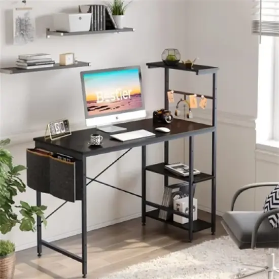 Bestier 44&rdquo; Gaming Desk with LED Lights, PC Gamer Desk with 4 Tier Adjustable  Shelves & Storage Bag, Computer Office Desk for Small Spaces image {12}