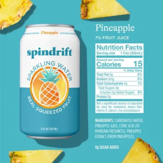 Spindrift Pineapple Sparkling Water - 8pk/12 fl oz Cans image {1}