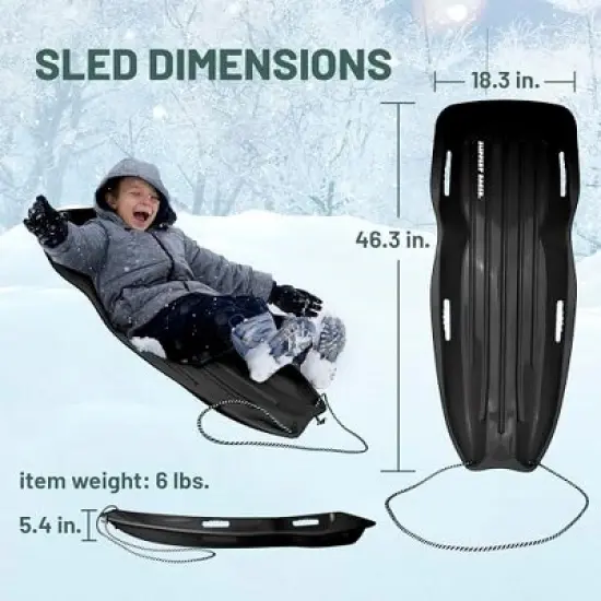 Slippery Racer Downhill Xtreme Flexible Adults and Kids Plastic Toboggan Snow Sled for 2 Riders with Pull Rope (3 Pack) image {7}